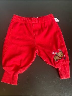 small wonders Red Baby Joggers with raindeer Applique 0-3m